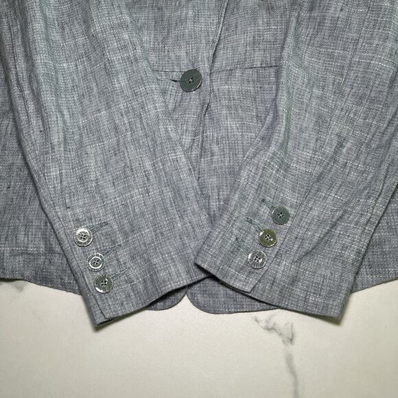 Cabi Jacket Women 12 Gray Linen Blend Beachwalk Blazer One Button Closure Preppy - Picture 7 of 13